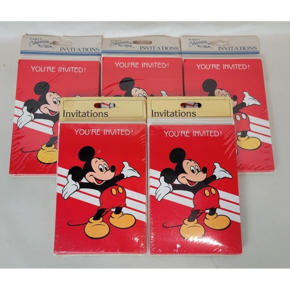 40 Vintage NOS Mickey Mouse Party Invitations Invites Gibson (5 Packs of 8)